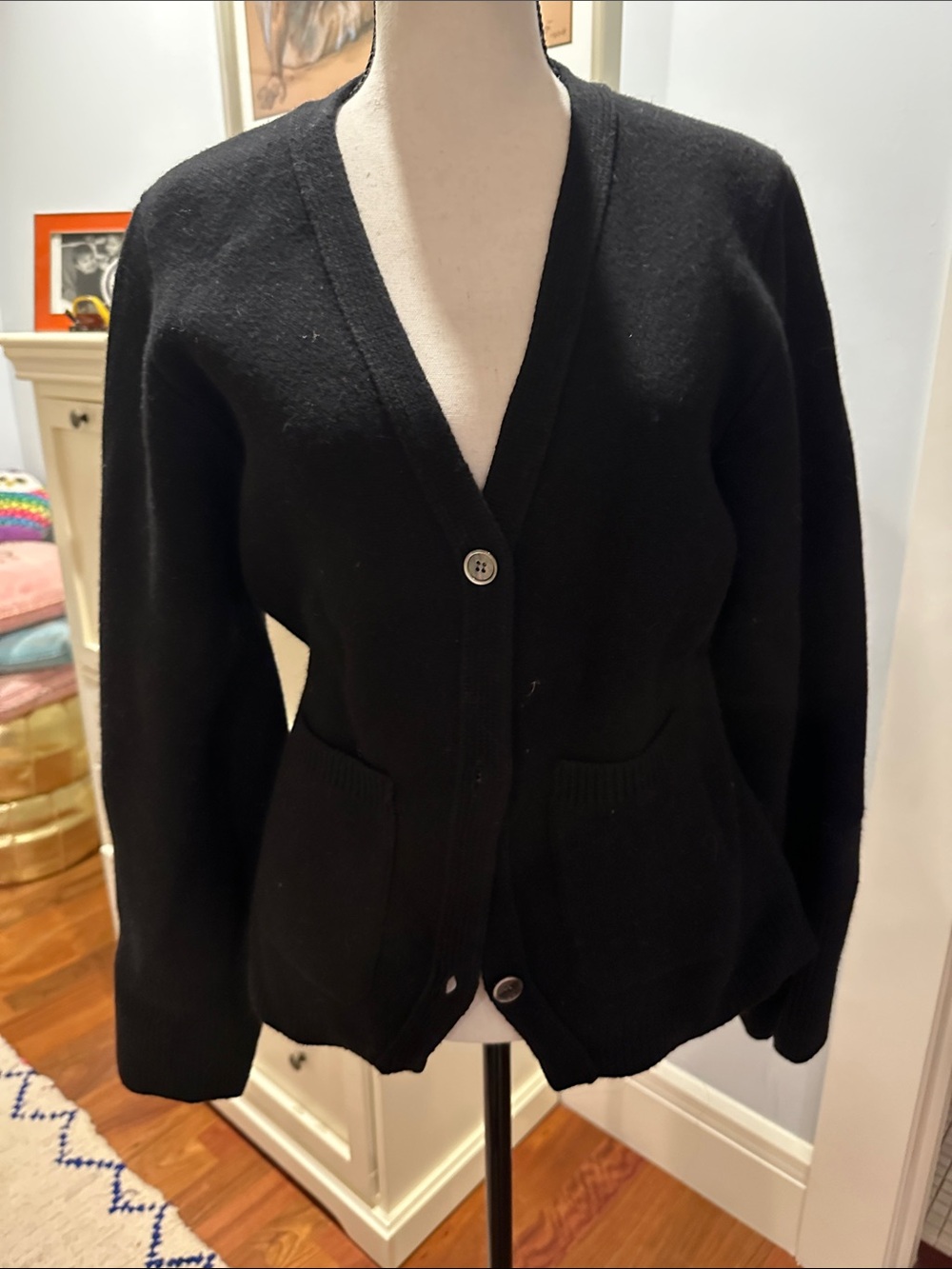 Classic Black V-Neck Button Pocket Cardigan